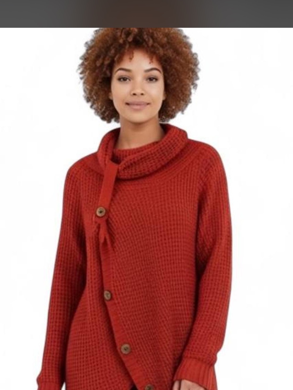 indigo soul Rust Red Asymmetric Button Cowl Sweater